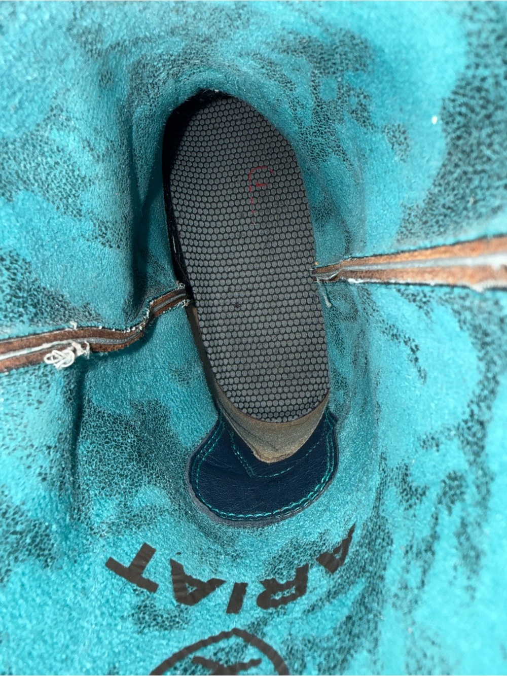 Women’s 9B Ariat Brown Leopard-Print Western Boots with Teal Lining - Picture 3 of 12